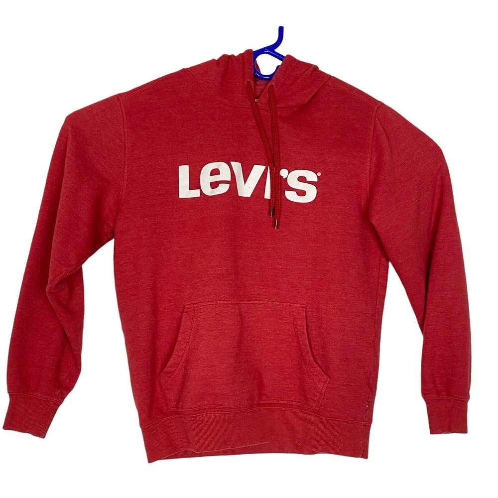 LEVI'S Men Hooded Pullover Sweatshirt Sz M Red Front Pocket Cool Weather 44-3